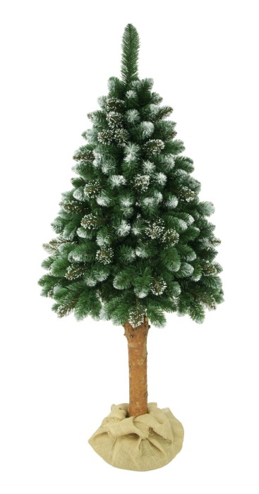 Choinka sztuczna Sosna Kryształowa na Pniu 220 cm. Drzewko świąteczne z sztucznymi kryształkami. Sztuczne drzewko na naturalnym pniu sosnowym.