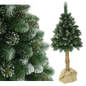 Choinka sztuczna Sosna Kryształowa na Pniu 160 cm. Drzewko świąteczne z sztucznymi kryształkami. Sztuczne drzewko na naturalnym pniu sosnowym.