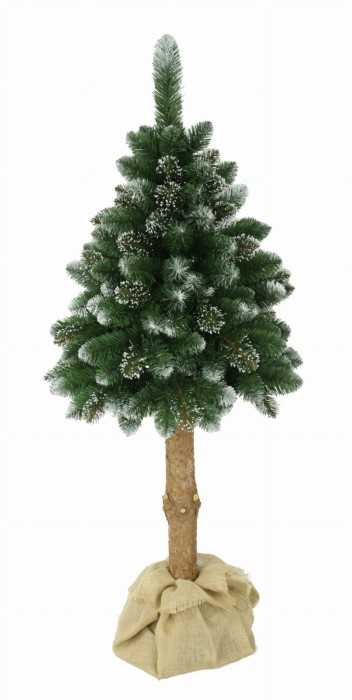 Choinka sztuczna Sosna Kryształowa na Pniu 160 cm. Drzewko świąteczne z sztucznymi kryształkami. Sztuczne drzewko na naturalnym pniu sosnowym.