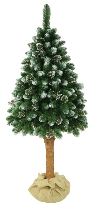 Choinka sztuczna Sosna Kryształowa na Pniu 180 cm. Drzewko świąteczne z sztucznymi kryształkami. Sztuczne drzewko na naturalnym pniu sosnowym.