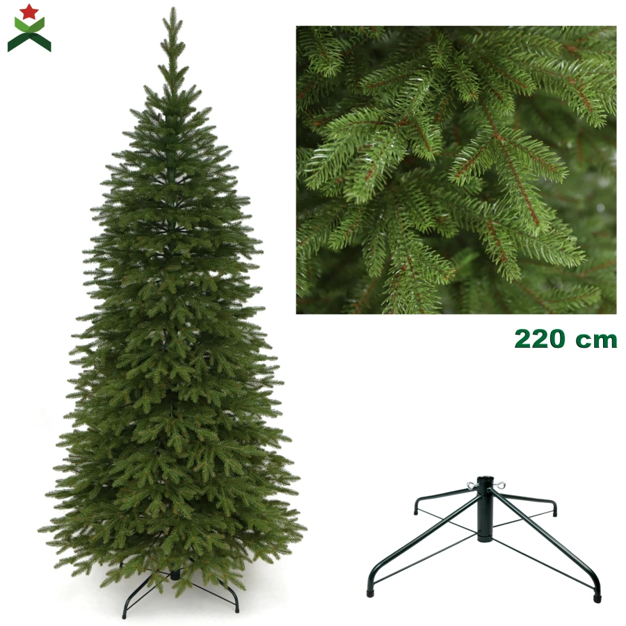 Choinka sztuczna Świerk Naturalny Szczupły 100% PE 220 cm. Sztuczne drzewko Świerk Naturalny Szczupły. Drzewko świąteczne Świerk Naturalny Szczupły. Choinka sztuczna jak Żywa. Zdjęcie główne produktowe.